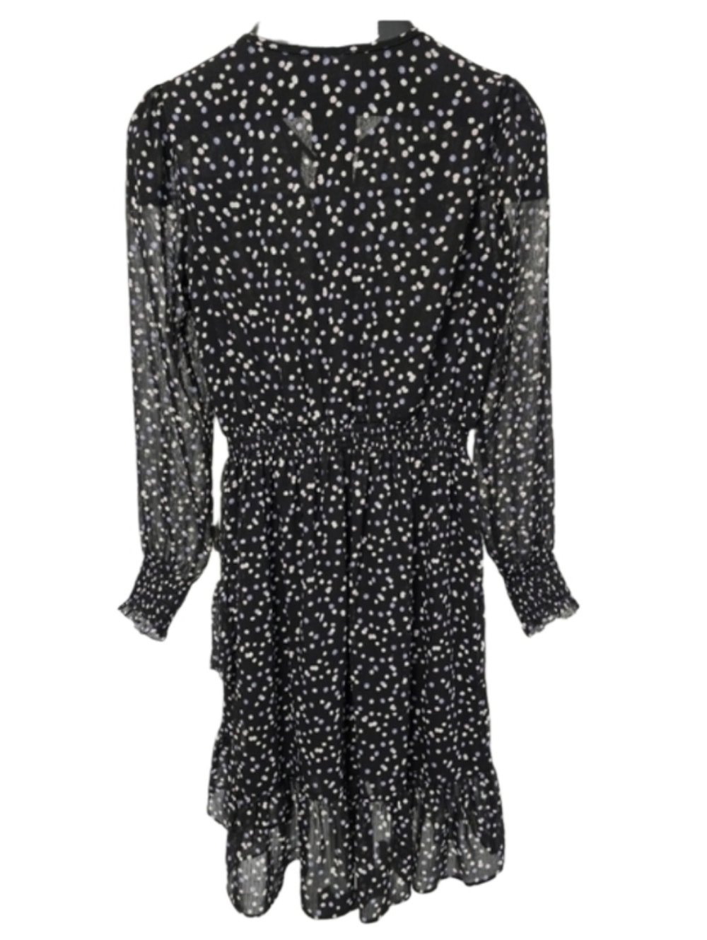 Banana Republic Womens Polka Dot Mini Dress Size 2 Black Purple Ruffle Flowy - Picture 6 of 10